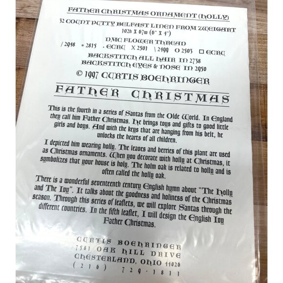 Curtis Boehringer Olde World Santa Cross Stitch Pattern Father Christmas Holly - Picture 3 of 3